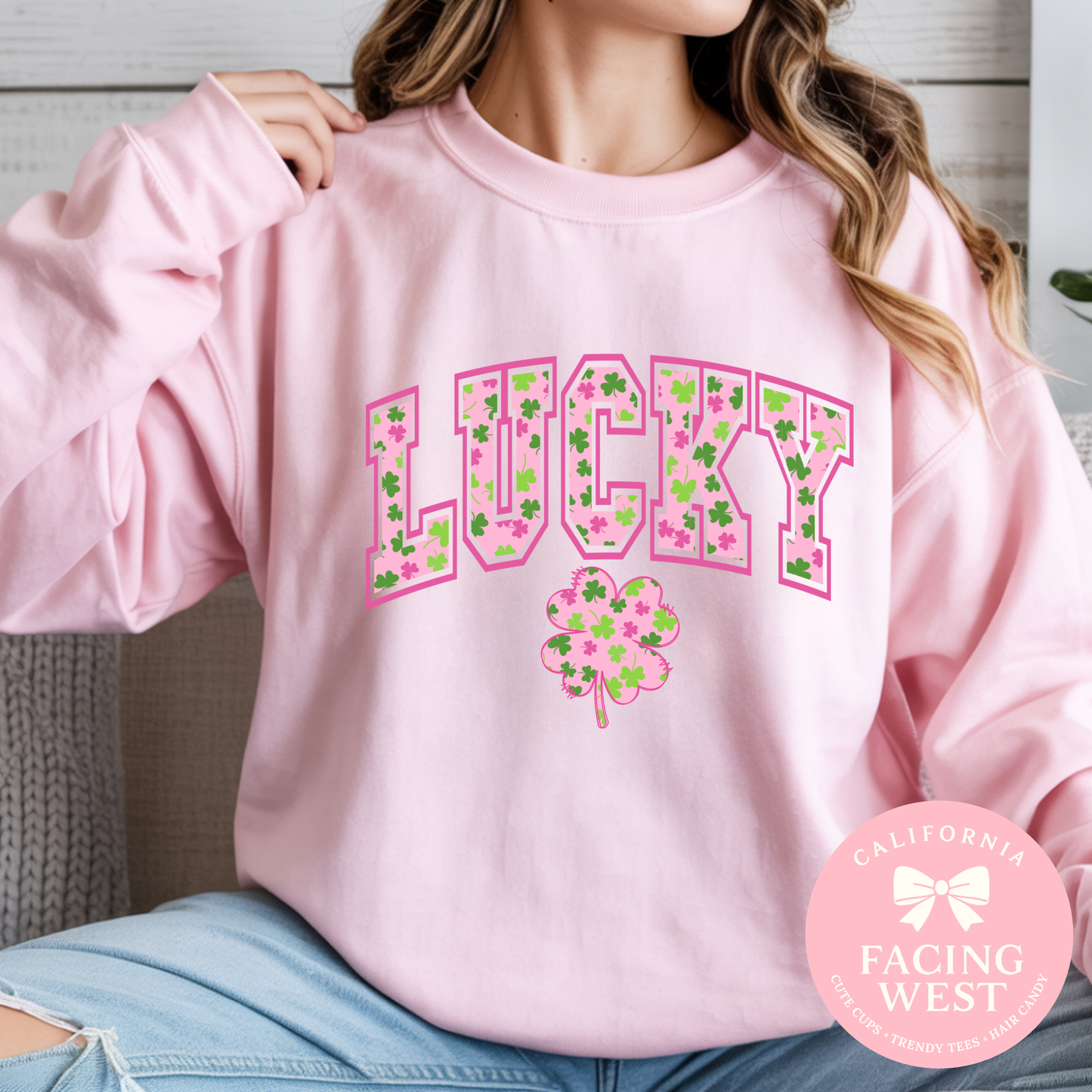 Pink Preppy Clover Graphic Sweatshirt