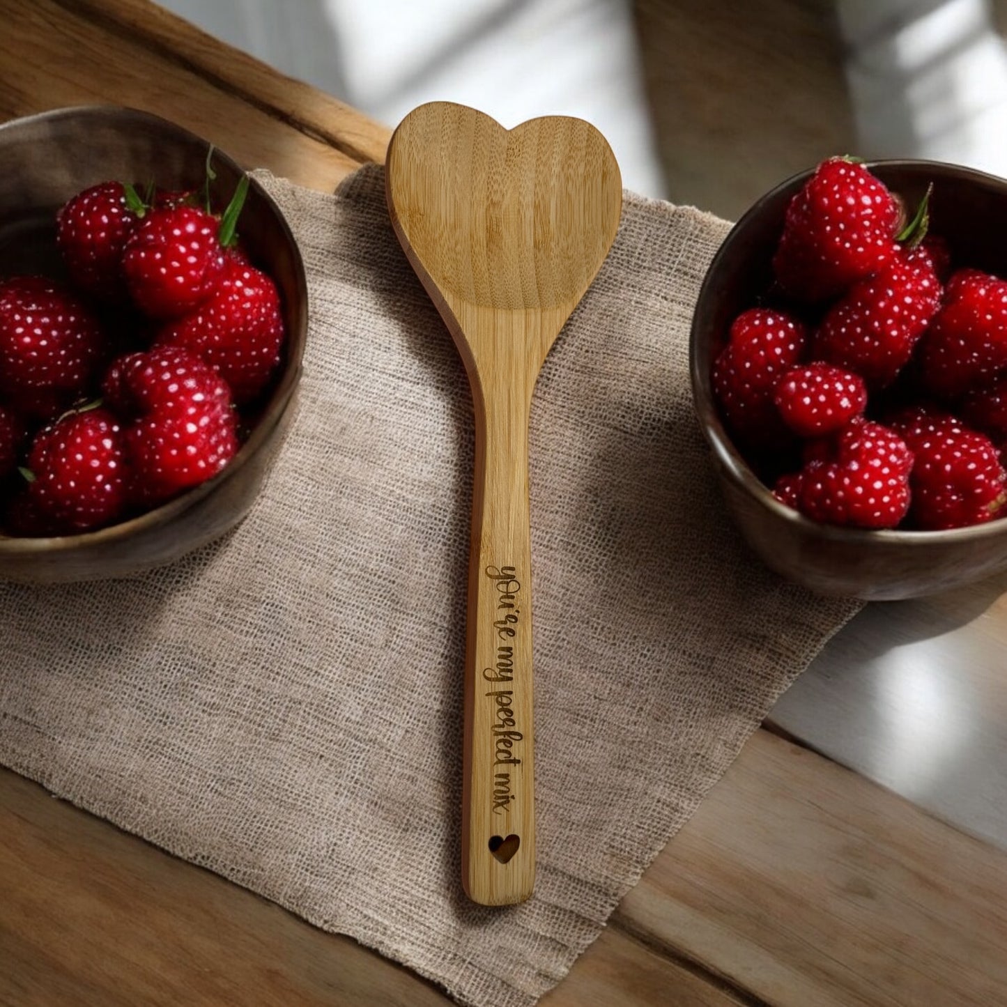Personalized Heart-Shaped Wooden Spoon | Custom Engraved Bamboo Spoon