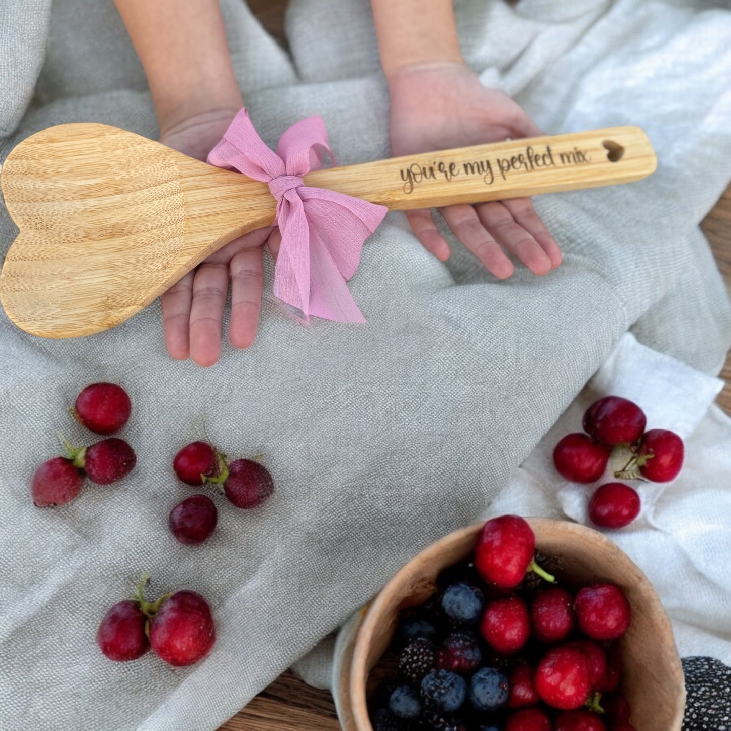 Personalized Heart-Shaped Wooden Spoon | Custom Engraved Bamboo Spoon