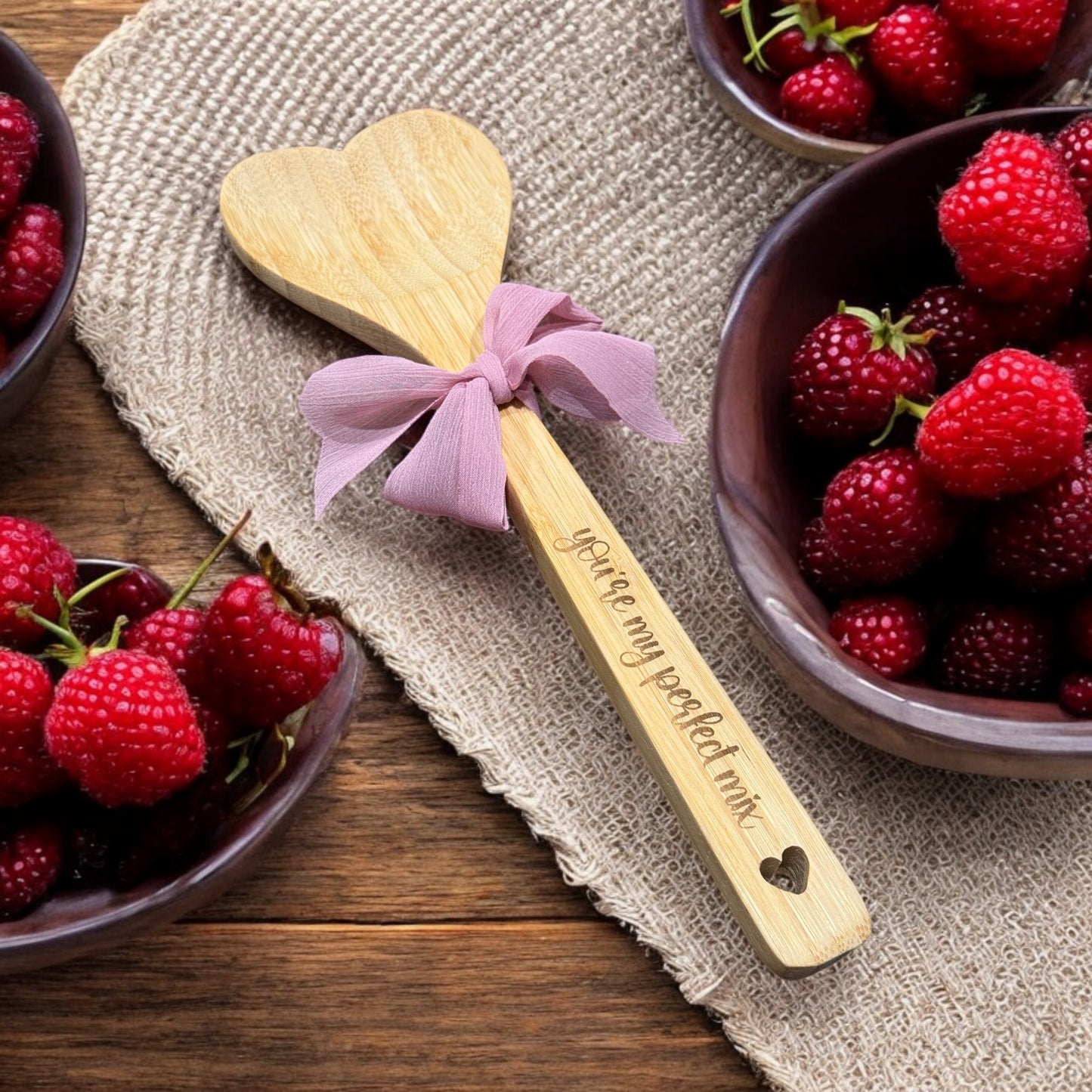 Personalized Heart-Shaped Wooden Spoon | Custom Engraved Bamboo Spoon