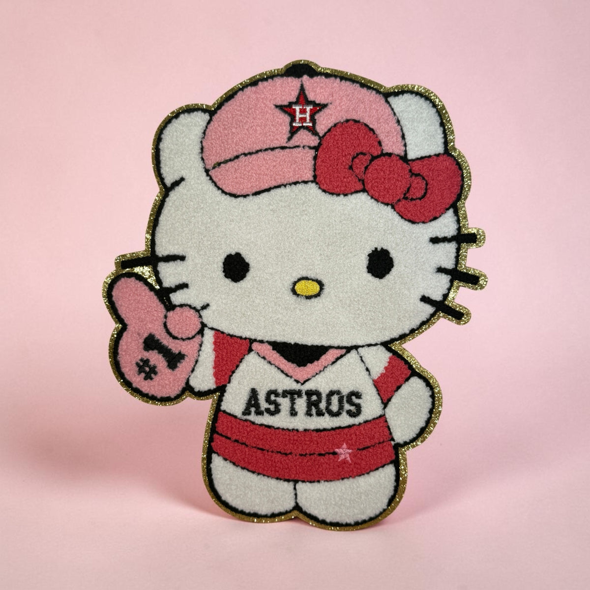 Astros Hello Kitty Chenille Patch – 10” Embroidered Glitter Patch