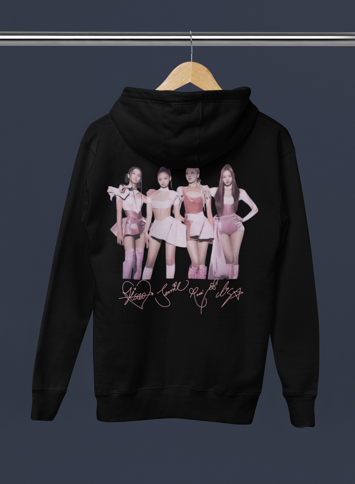 BlackPink Hoodie with Member Image & Signatures – K-Pop Fan Favorite Pullover