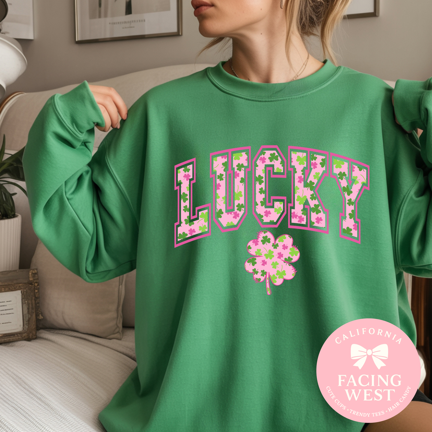 Pink Preppy Clover Graphic Sweatshirt