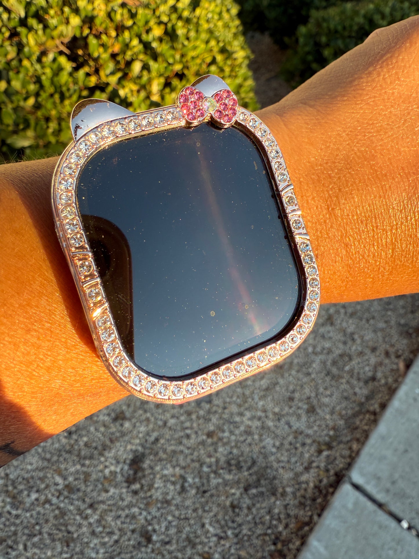 Sparkling Pink Bow Apple Watch Case | Bling Diamond Rhinestone Bumper Cover | Cute HK Fan Accessory