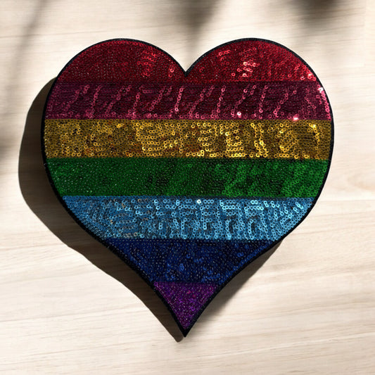 Heart Shaped Rainbow Sequined Patch