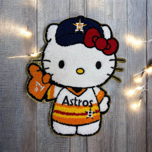 Astros Hello Kitty Chenille Patch – 10” Embroidered Glitter Patch