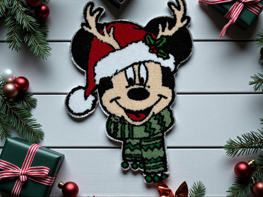 Christmas Mickey Chenille Patch – 10” Embroidered Iron-On Patch
