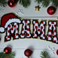 Christmas MAMA Chenille Patch – 10” Red & White Checkered Embroidered Iron-On Patch