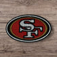 San Francisco 49ers oval embroidered patch in red, gray, and gold, perfect for sports fans.