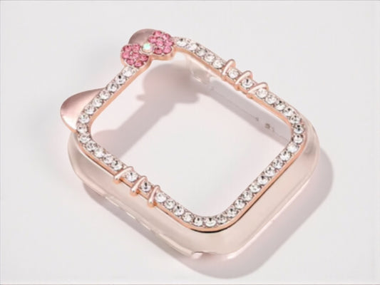 Sparkling Pink Bow Apple Watch Case | Bling Diamond Rhinestone Bumper Cover | Cute HK Fan Accessory