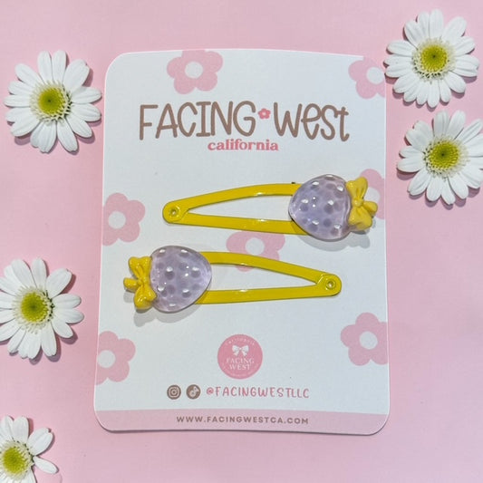 Kawaii Strawberry Hair Clips (2 Pack) – Handmade Snap Clips