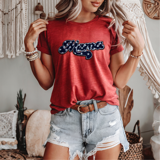 Patriotic Mama Chenille Patch T-Shirt