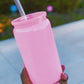 16 oz Baby Pink Glass Can with Pink Glass Straw and lid
